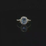 14k Yellow Gold Blue Sapphire and Diamond Halo Ring Size 5.5
