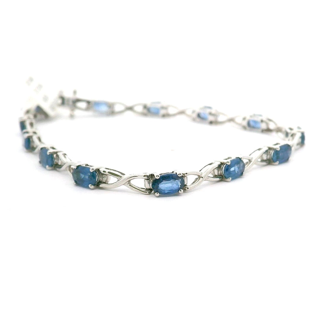 Brand New 14k White Gold and Natural Sapphire Link Bracelet 7"