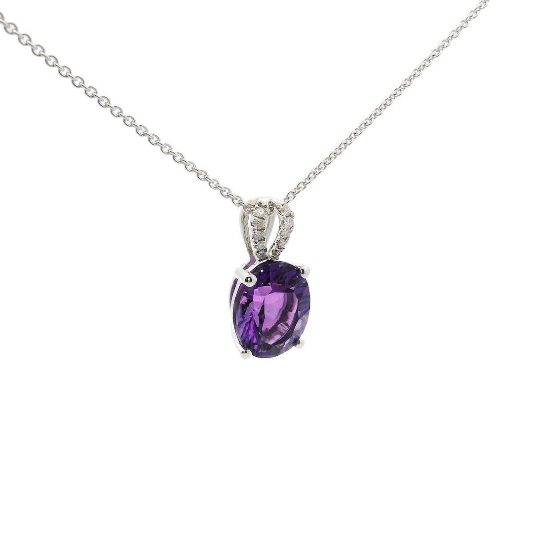 Brand New 14k White Gold Amethyst and Diamond Pendant Necklace 18"