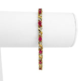 14k Yellow Gold 9.4g Ladies Ruby and Diamond Link Bracelet 7"