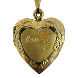 14k Yellow Gold Ladies Vintage Mom Heart Locket Pendant Necklace 18"
