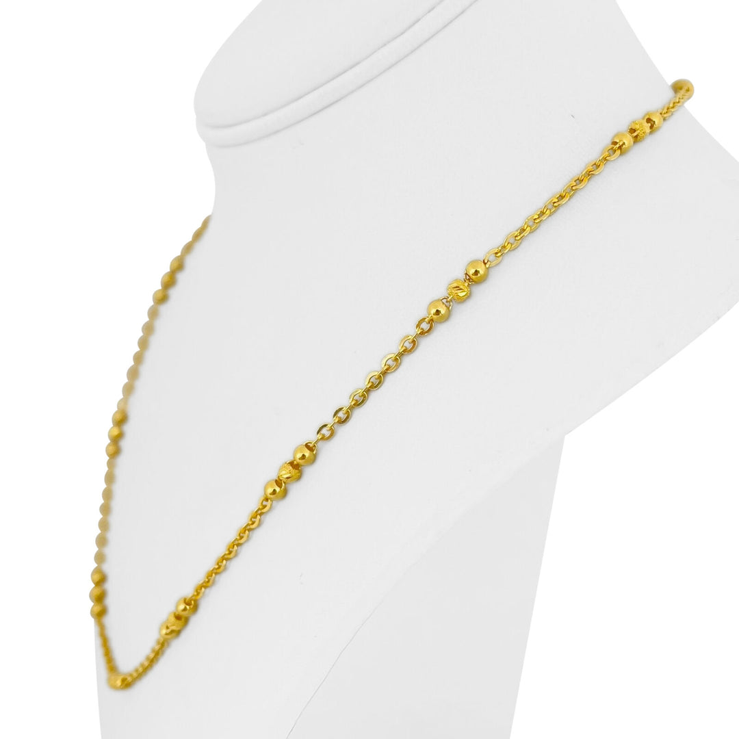 24k Pure Yellow Gold 14.7g Diamond Cut 3mm Ball Bead and Cable Link Necklace 20"
