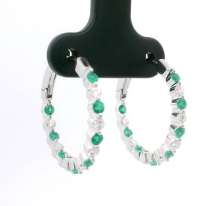 Brand New 14k White Gold Emerald and Diamond Hoop Earrings