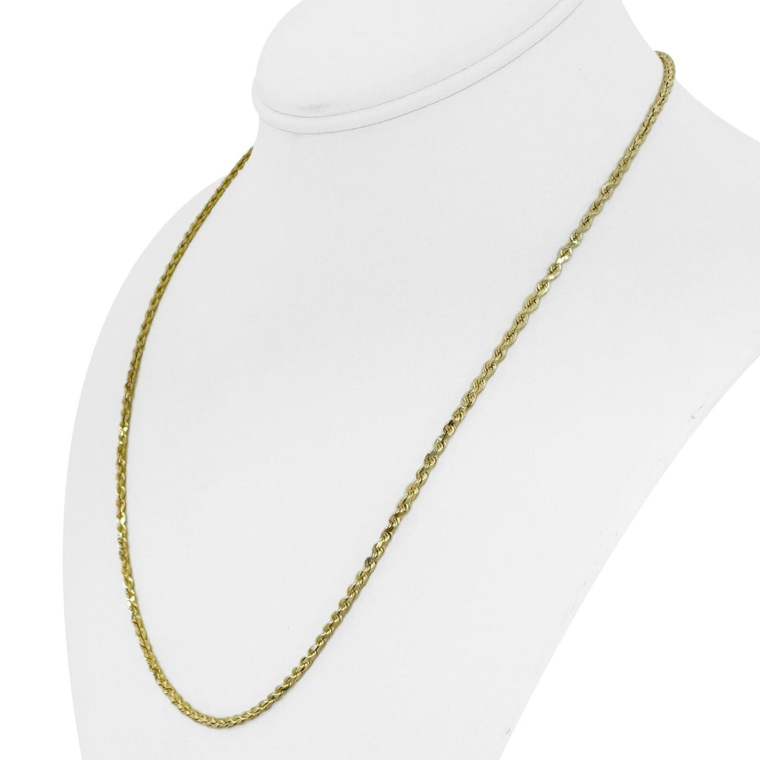 14k Yellow Gold 9.4g Solid Thin 2mm Diamond Cut Rope Chain Necklace 20"