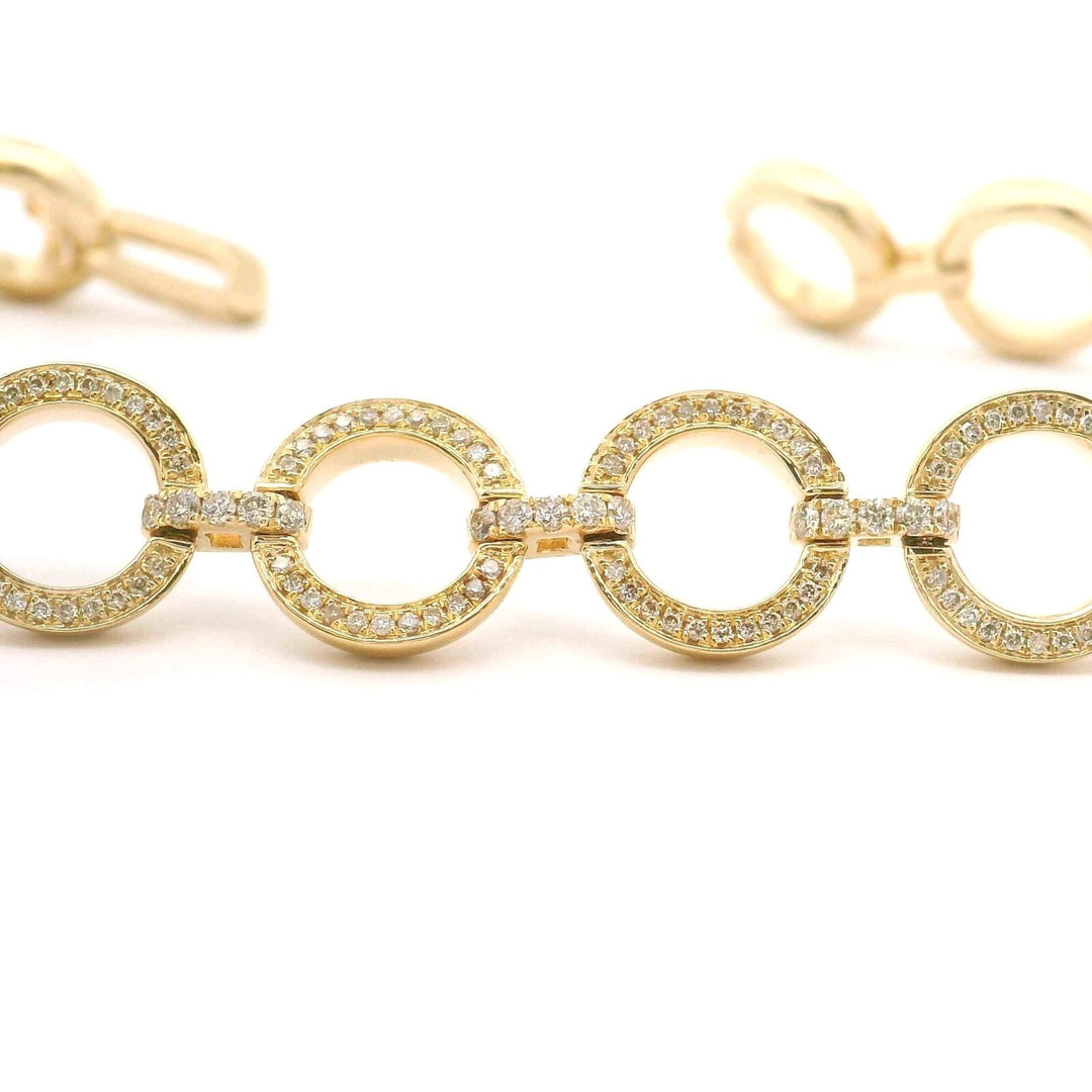 Brand New 14k Yellow Gold and Diamond 1.25ct Circle Link Bracelet 7"
