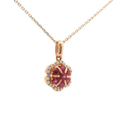 Brand New 14k Rose Gold Ruby and Diamond Halo Pendant Necklace 18"