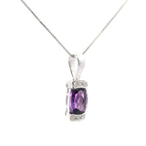 Brand New 14k White Gold Amethyst and Diamond Pendant Necklace 18"