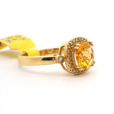 Brand New Citrine and Diamond Fancy Halo Ring in 14k Yellow Gold Size 7