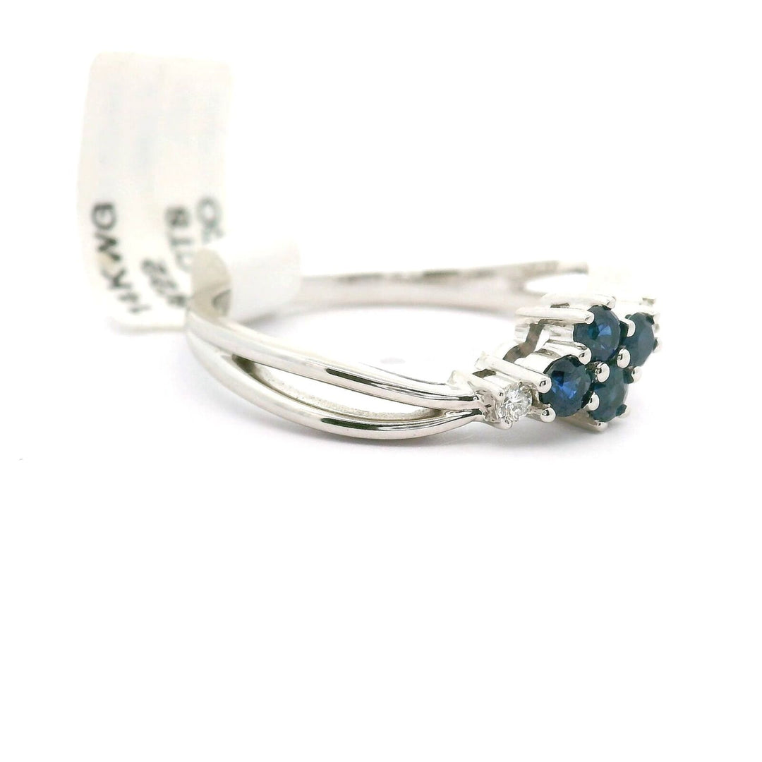 Brand New Blue Sapphire and Diamond Floral Ring in 14k White Gold Size 7