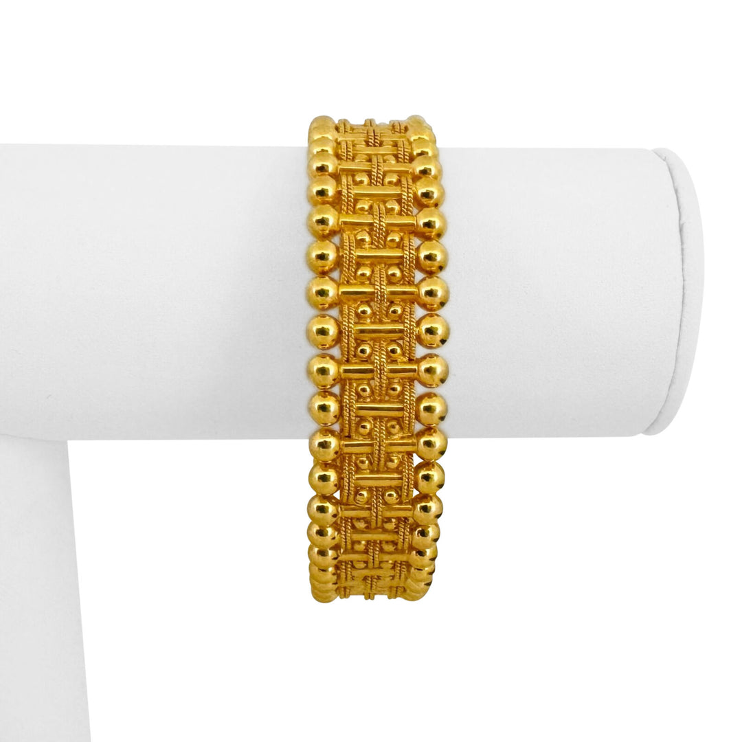 22k Yellow Gold 51g Solid Heavy 16mm Fancy Beaded Bangle Bracelet 7.5"