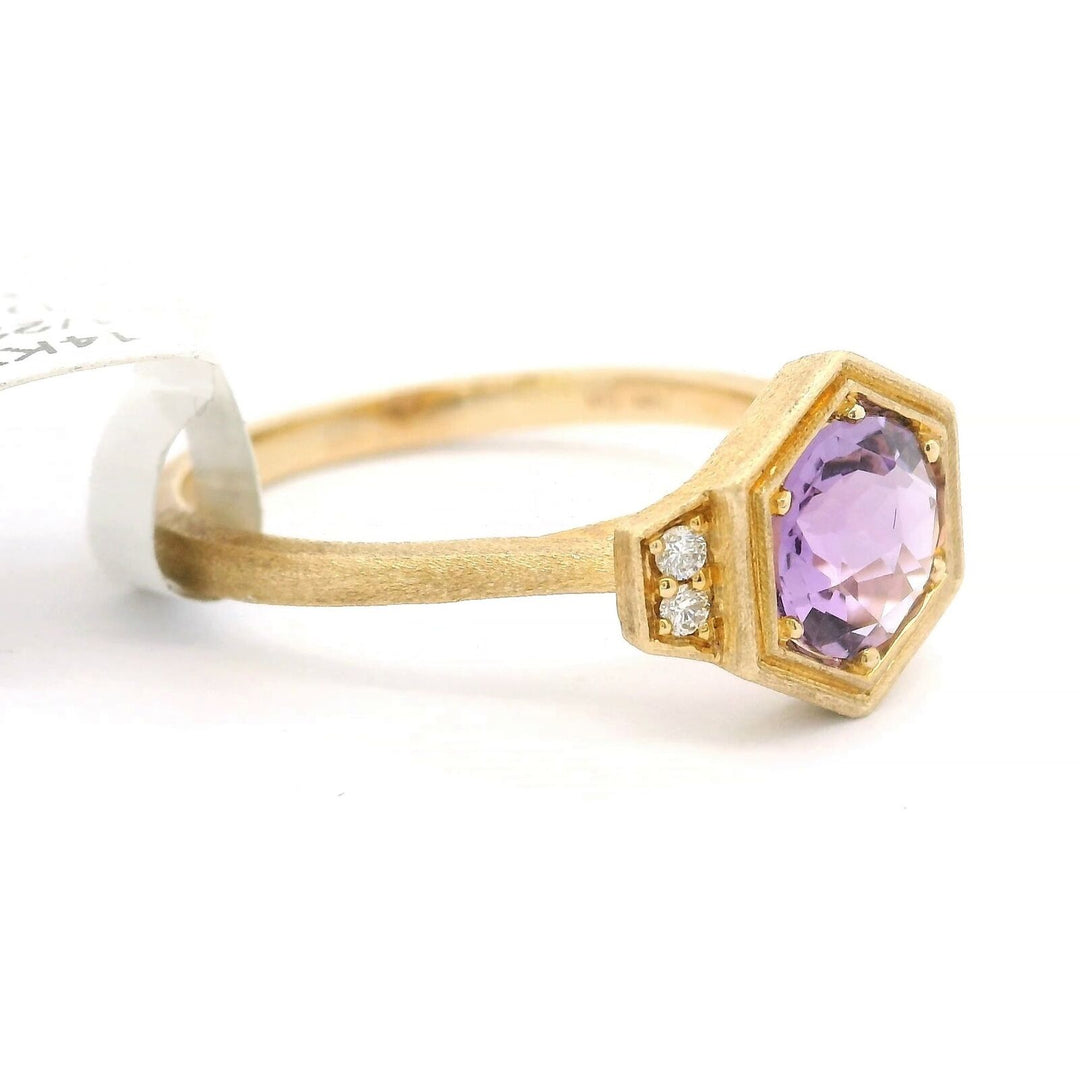 Brand New Amethyst and Diamond Fancy Ring in 14k Yellow Gold Size 6.75