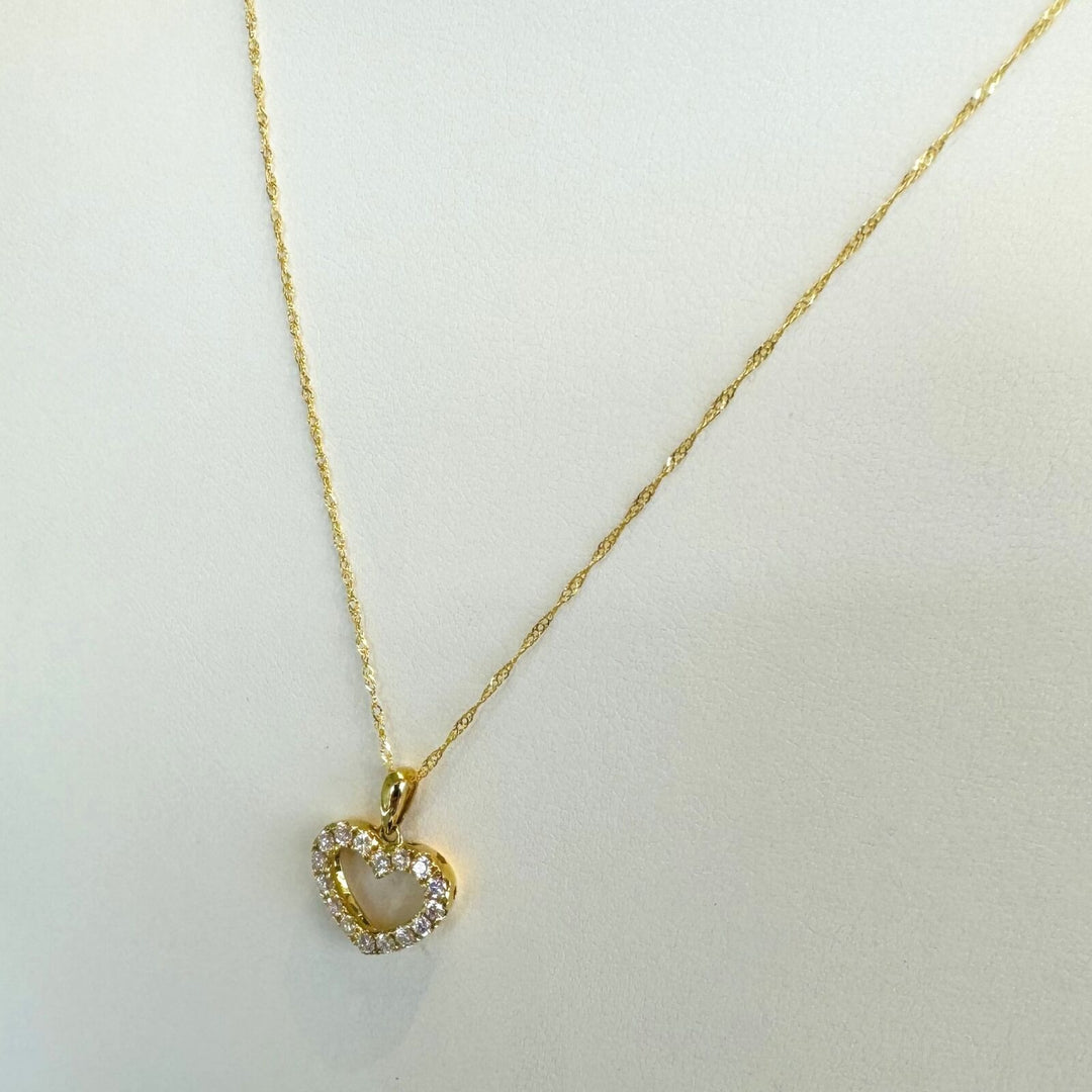 Brand New 14k Yellow Gold and Diamond Heart Pendant Necklace 18"