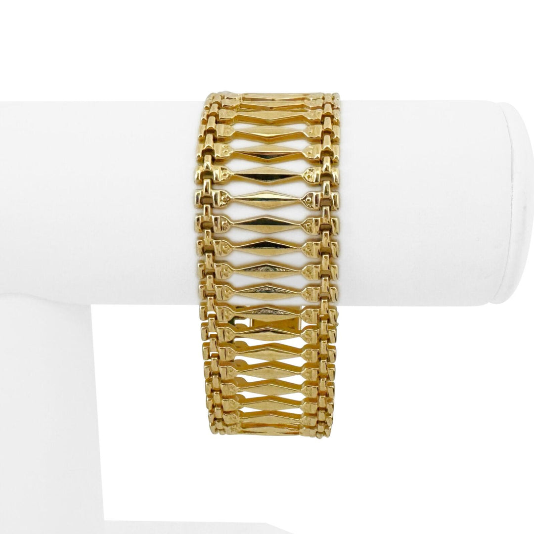 14k Yellow Gold 26.8g Vintage Wide 25mm Fancy Link Bracelet Italy 7"
