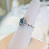 Brand New 14k White Gold Aquamarine and Diamond Halo Ring Size 6.5