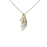 Brand New 14k White and Rose Gold Three Diamond Pendant Necklace 18"