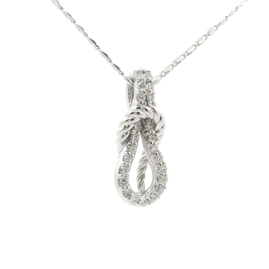Brand New 14k White Gold and Diamond Fancy Knot Pendant Necklace 18"