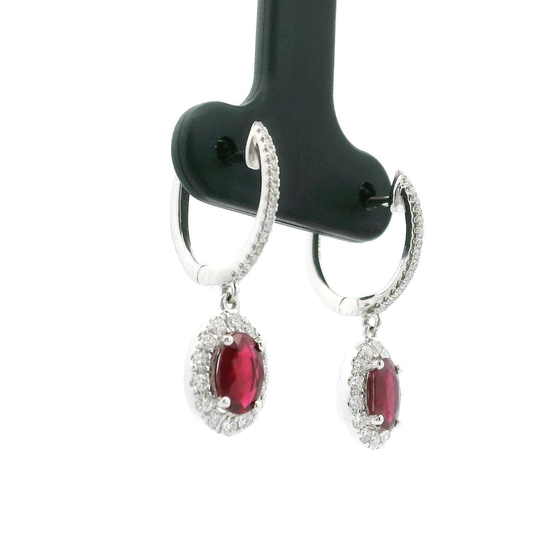 Brand New Ruby and Diamond Drop Dangle Earrings in 14k White Gold