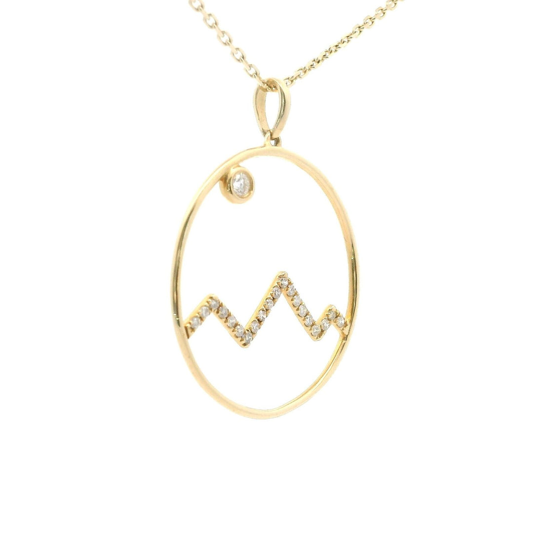 Brand New 14k Yellow Gold and Diamond Circle Pendant Necklace 16-18"