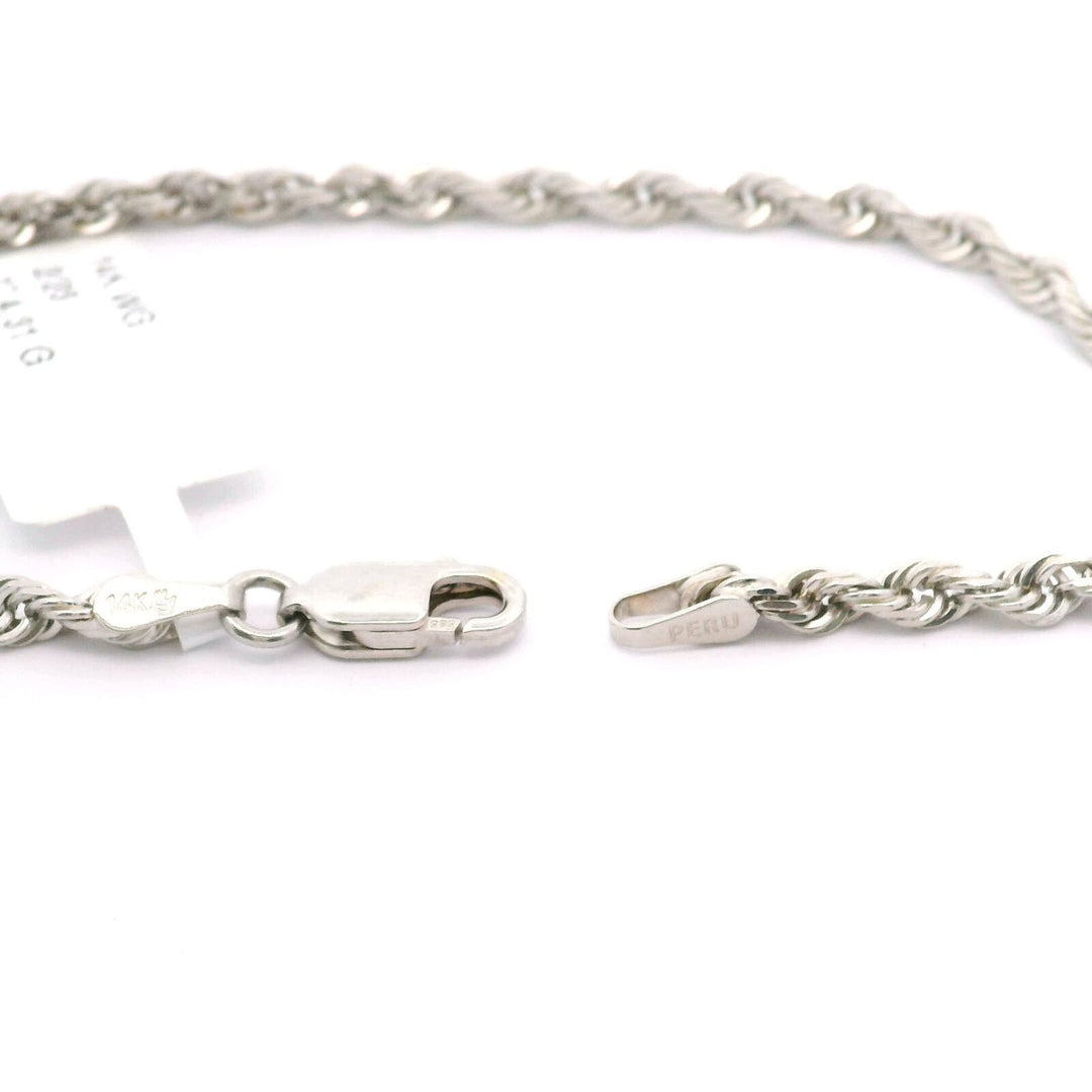 Brand New 14k White Gold Diamond Cut Hollow Rope Bracelet Peru 7"