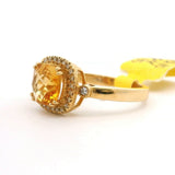 Brand New Citrine and Diamond Fancy Halo Ring in 14k Yellow Gold Size 7