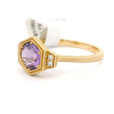 Brand New Amethyst and Diamond Fancy Ring in 14k Yellow Gold Size 6.75