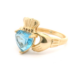 14k Yellow Gold and Heart Cut Topaz Claddagh Ring Size 6