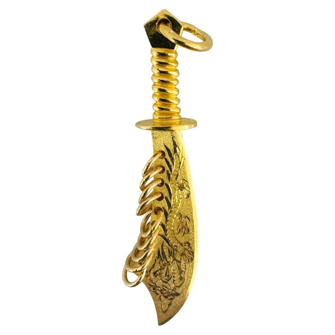 24k Pure Yellow Gold 20g Solid Heavy Diamond Cut Sword Knife Charm Pendant