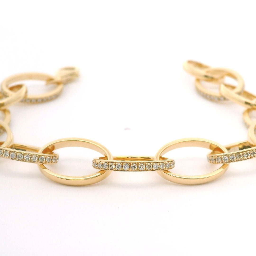 Brand New 18k Yellow Gold and Diamond 1.2ct Oval Link Bracelet 6.5"