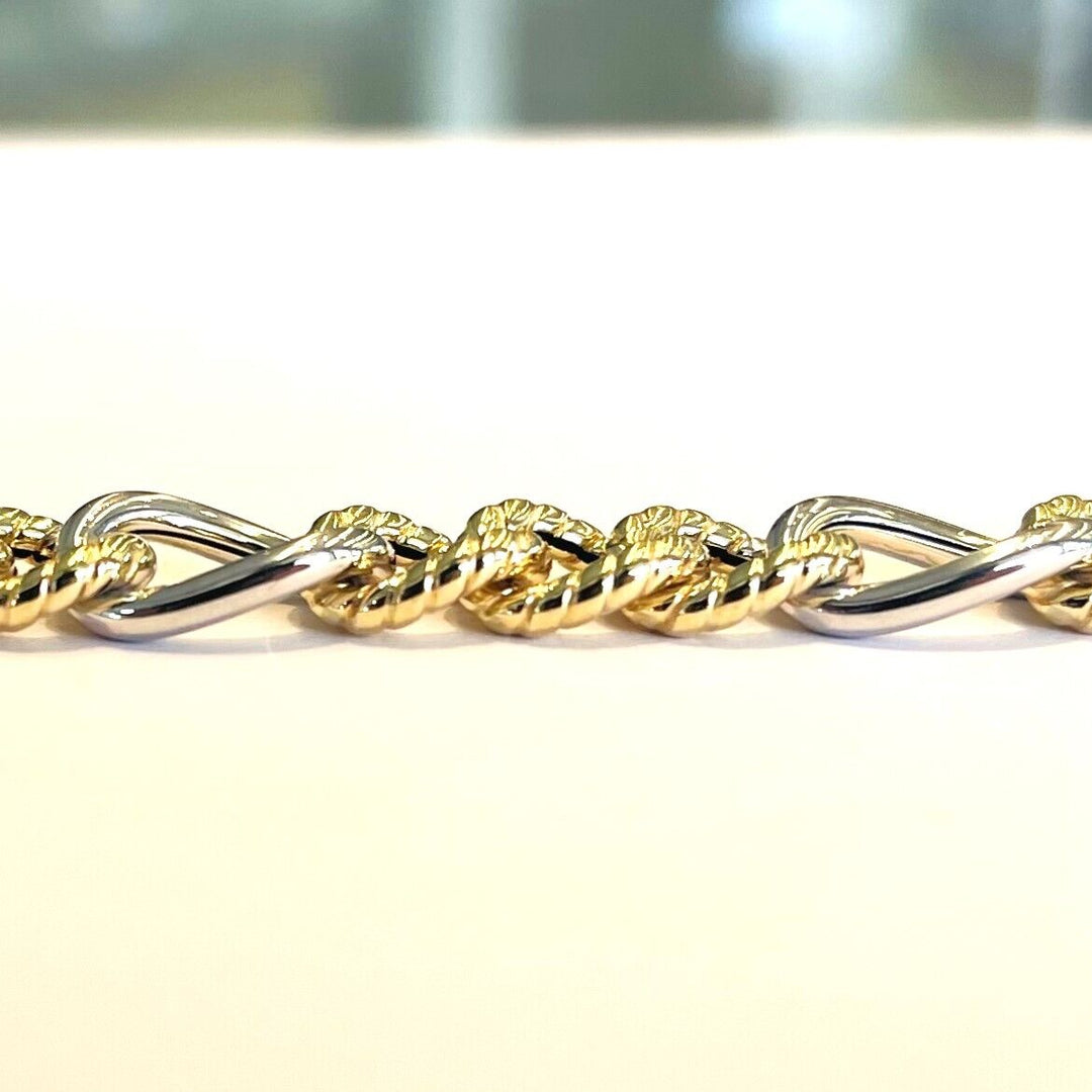 Brand New 14k Yellow and White Gold Two Tone Figaro Link Bracelet Italy 7.5"