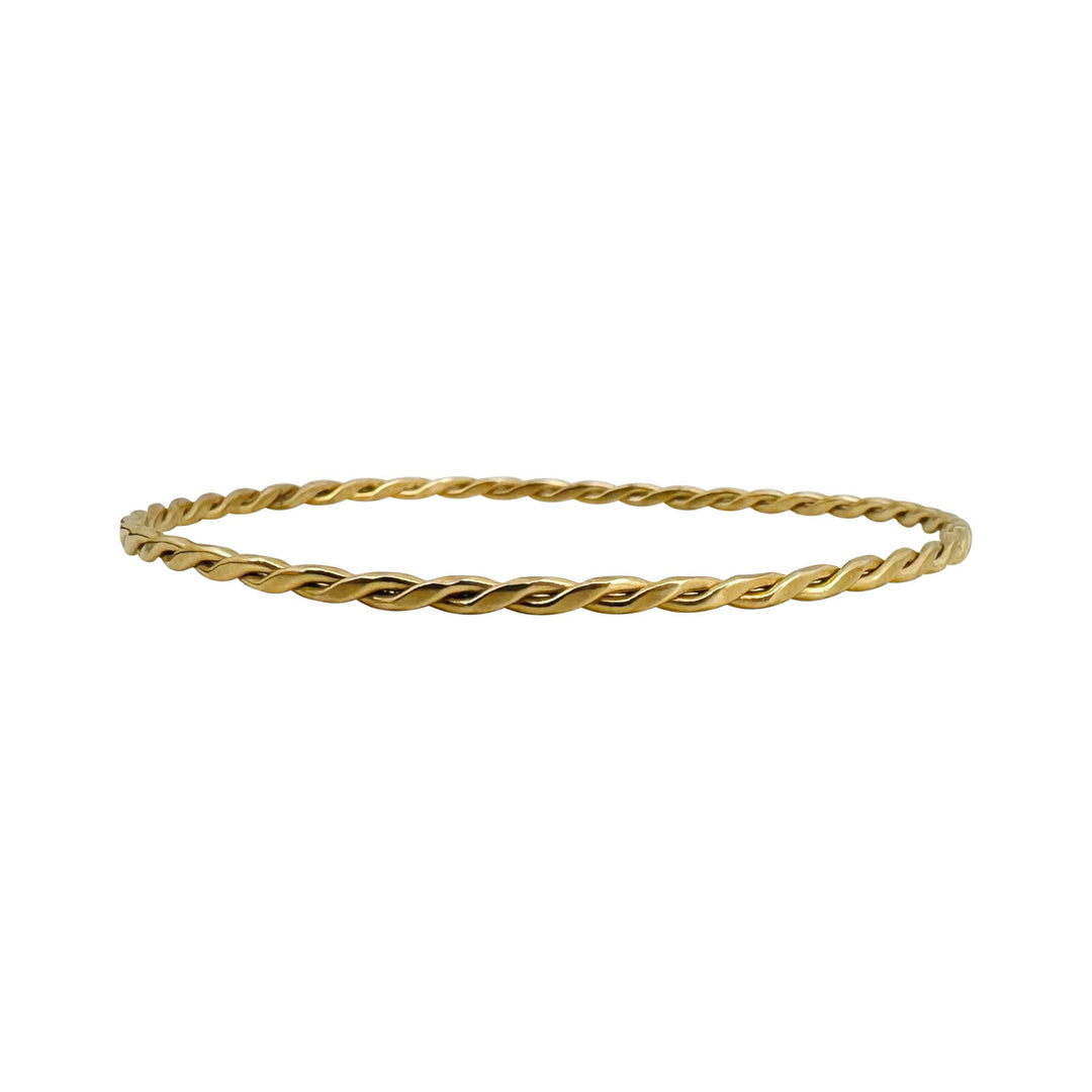 14k Yellow Gold 6g Solid Thin 2mm Spiral Braided Bangle Bracelet 7.75"