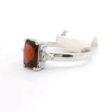 Brand New Red Garnet and Diamond Ring in 14k White Gold Size 6.25