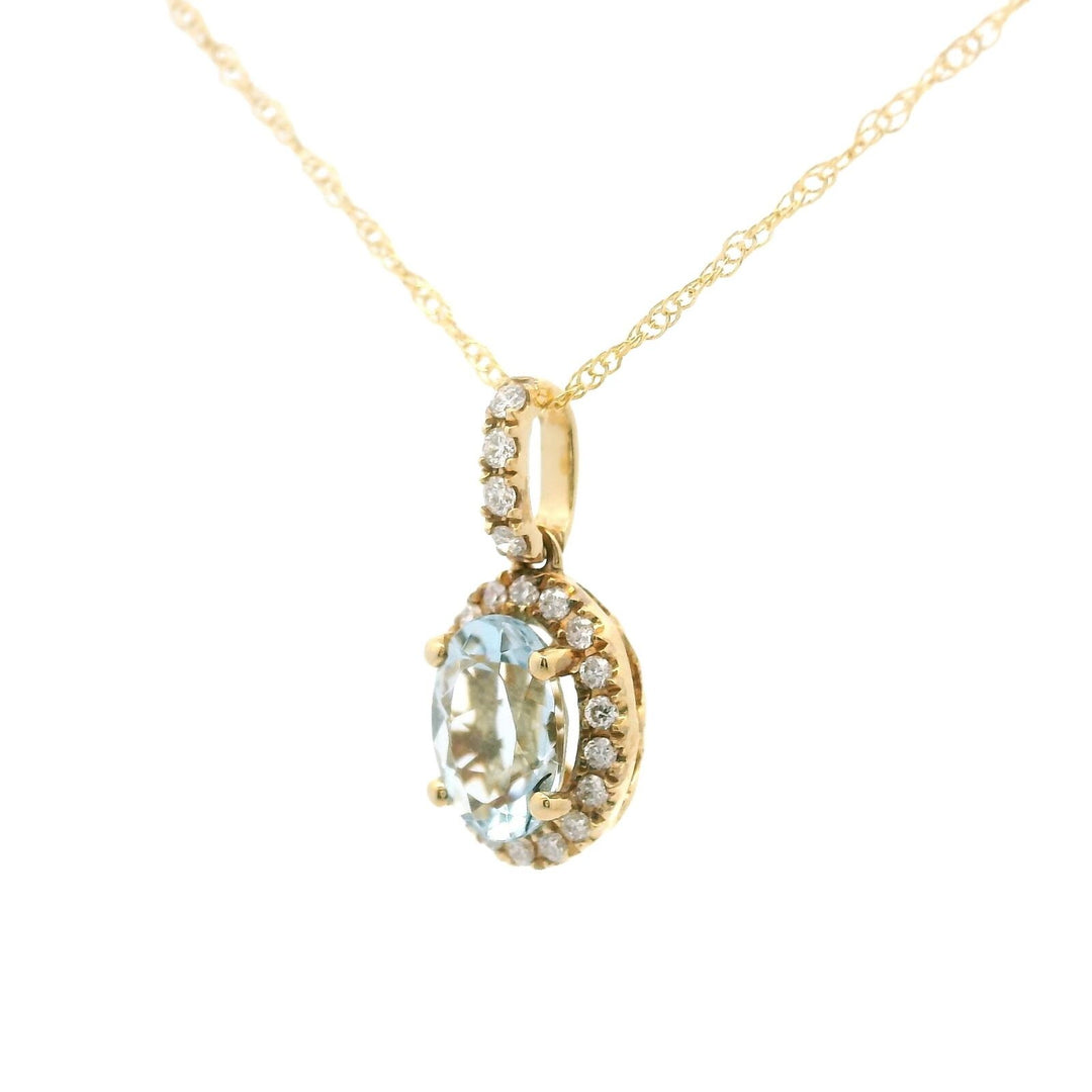 Brand New 14k Yellow Gold Aquamarine and Diamond Pendant Necklace 18"