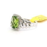 Brand New Peridot and Diamond Fancy Halo Ring in 14k White Gold Size 7