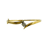 14k Yellow Gold and 0.25ct Princess Cut Diamond Bypass Bangle Bracelet 6.5"