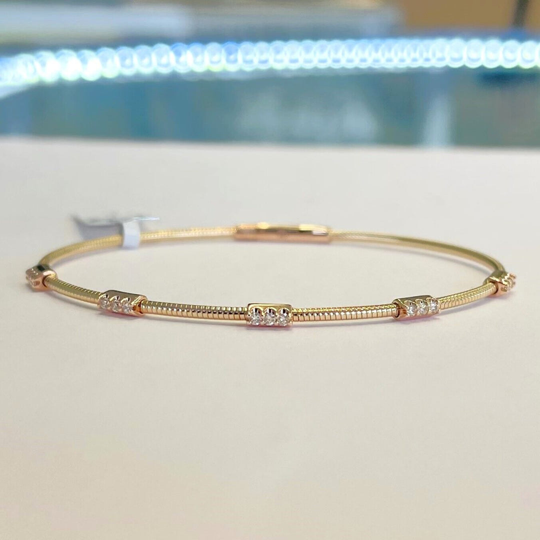 Brand New 14k Rose Gold and Diamond Bangle Bracelet 7"