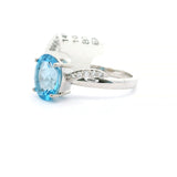 Brand New Blue Topaz and Diamond Ladies Ring in 14k White Gold Size 7