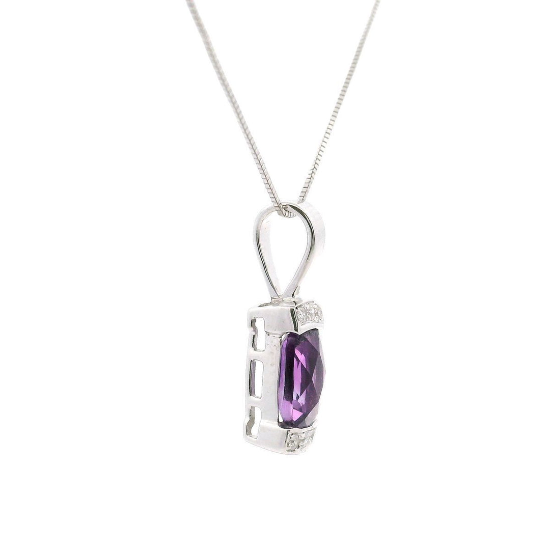 Brand New 14k White Gold Amethyst and Diamond Pendant Necklace 18"