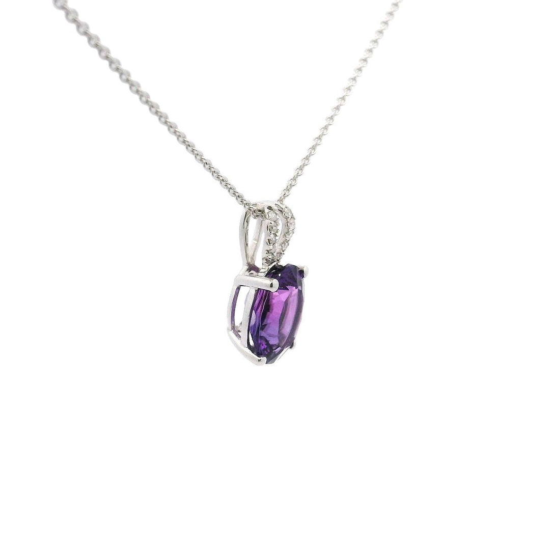 Brand New 14k White Gold Amethyst and Diamond Pendant Necklace 18"