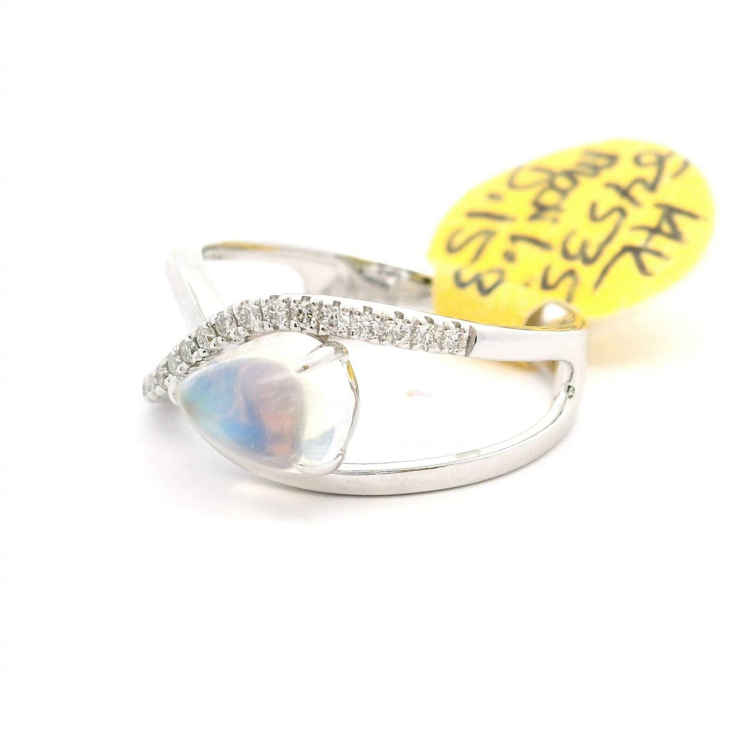 Brand New Opal and Diamond Crossover Ring in 14k White Gold Size 7