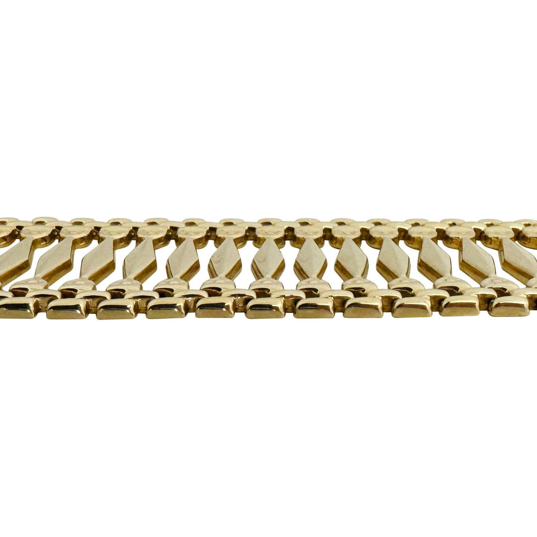14k Yellow Gold 26.8g Vintage Wide 25mm Fancy Link Bracelet Italy 7"