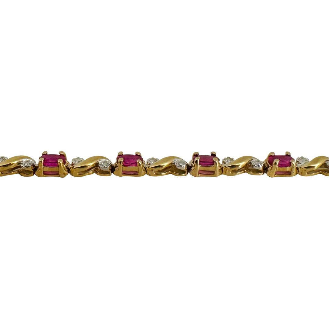 14k Yellow Gold 9.4g Ladies Ruby and Diamond Link Bracelet 7"