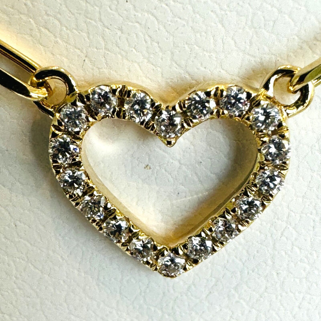 Brand New 14k Yellow Gold and Diamond Heart Pendant Necklace 16"-18"