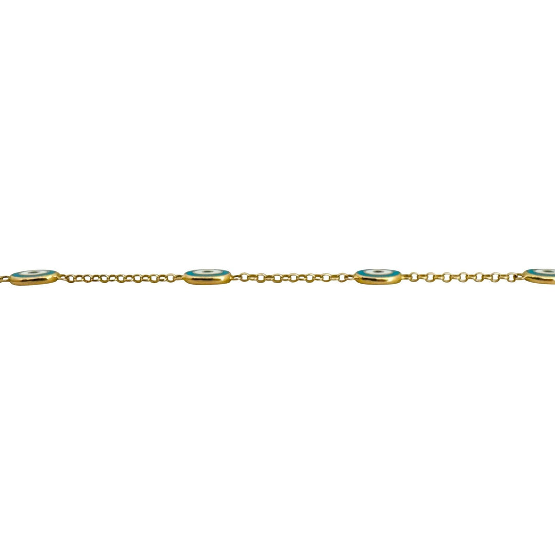 21k Yellow Gold and Enamel Evil Eye Station Cable Link Bracelet 7.25" - 8.25"