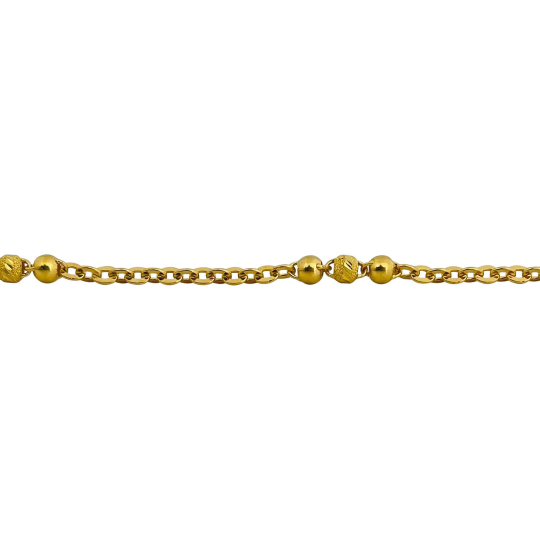 24k Pure Yellow Gold 14.7g Diamond Cut 3mm Ball Bead and Cable Link Necklace 20"