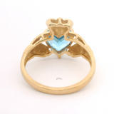 14k Yellow Gold and Heart Cut Topaz Claddagh Ring Size 6