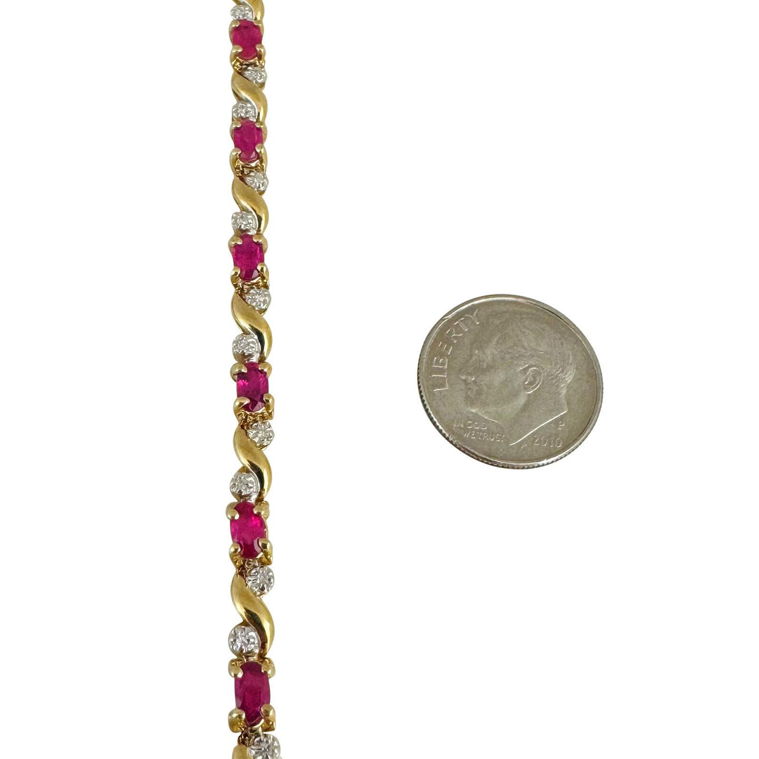 14k Yellow Gold 9.4g Ladies Ruby and Diamond Link Bracelet 7"