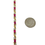 14k Yellow Gold 9.4g Ladies Ruby and Diamond Link Bracelet 7"