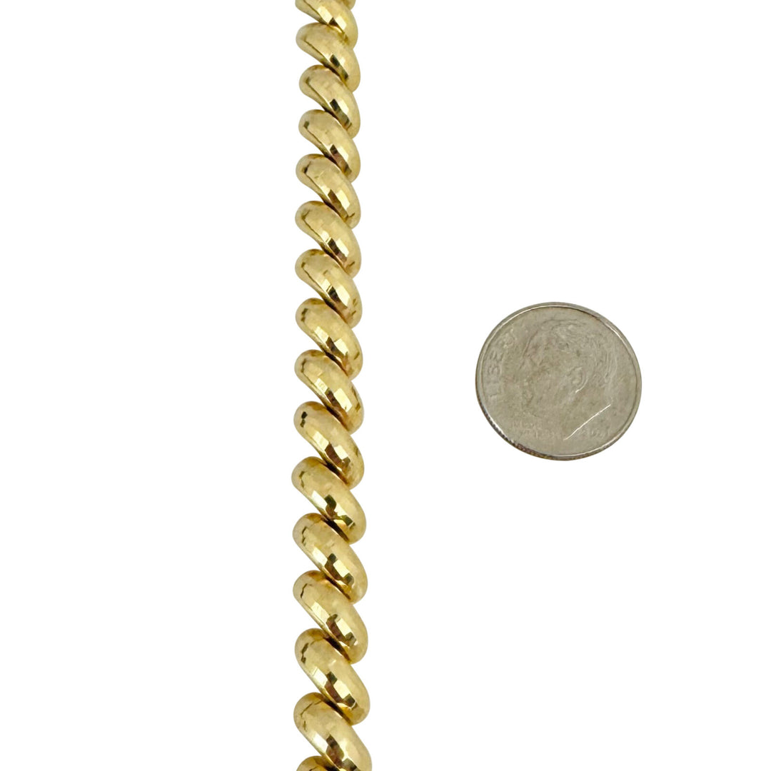 14k Yellow Gold 14.4g Diamond Cut 7mm San Marco Link Bracelet Peru 8"
