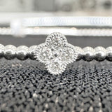 Brand New 14k White Gold and Diamond Clover Station Flex Bangle Bracelet 7"