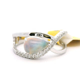 Brand New Opal and Diamond Crossover Ring in 14k White Gold Size 7